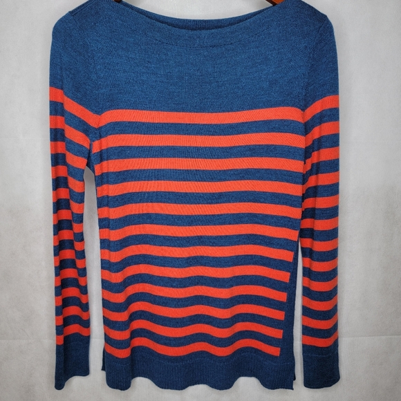 Talbots Sweater Blue Red Stripe Fine Merino Wool Long Sleeve Pullover Preppy S - Picture 1 of 12